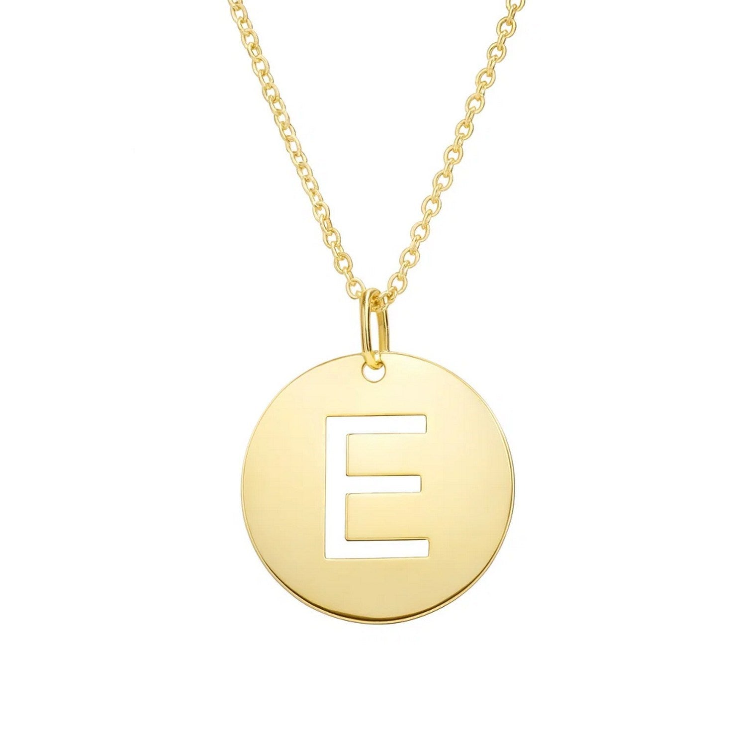 14K Yellow Gold Disc Initial E Pendant