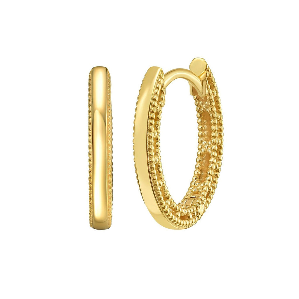 14K Yellow Gold Mini Beaded Oval Huggie Earrings