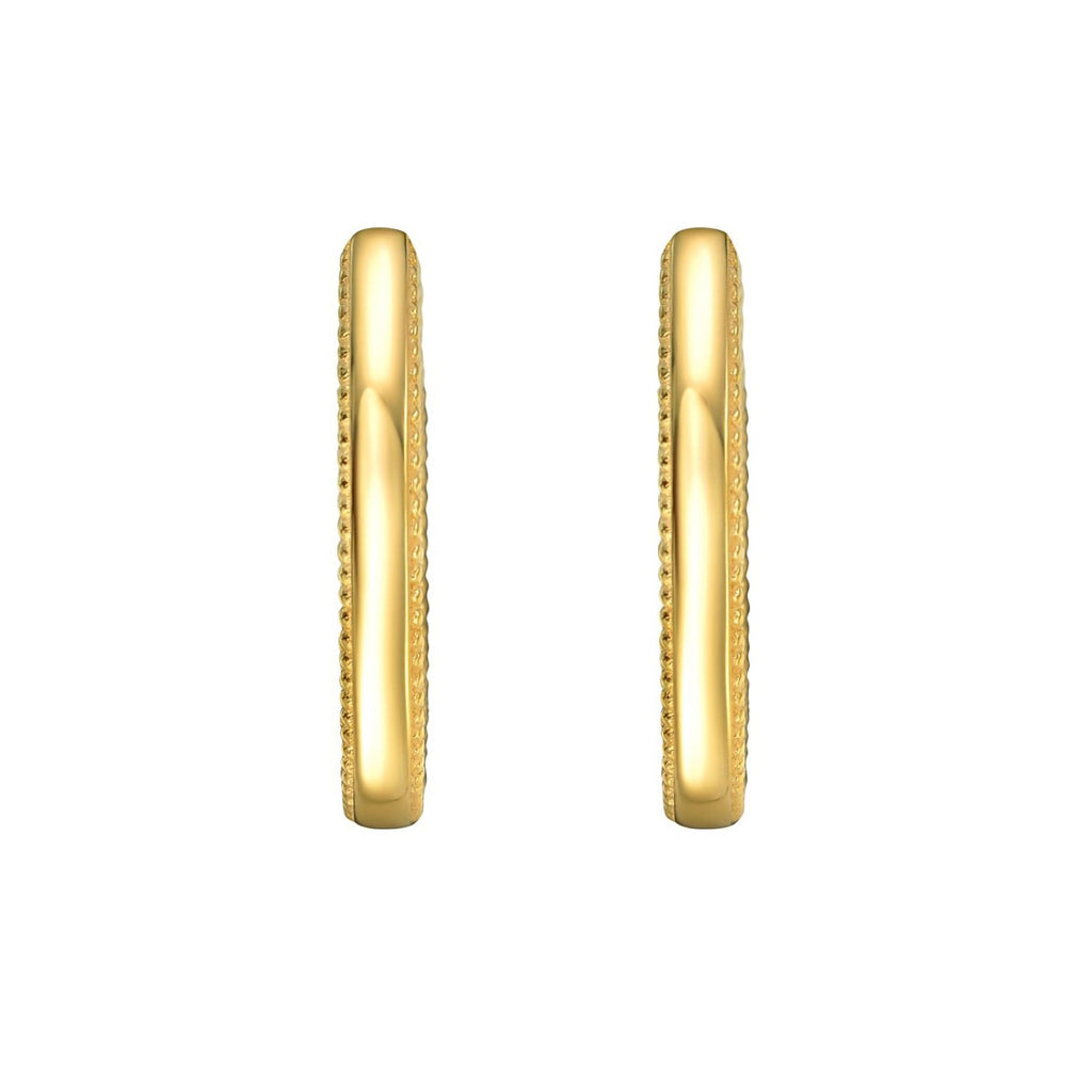 14K Yellow Gold Mini Beaded Oval Huggie Earrings