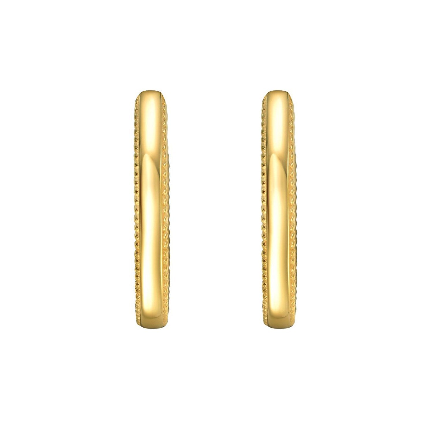14K Yellow Gold Mini Beaded Oval Huggie Earrings