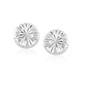 Flat Style Diamond Cut Stud Earrings in 14k White Gold(8mm)