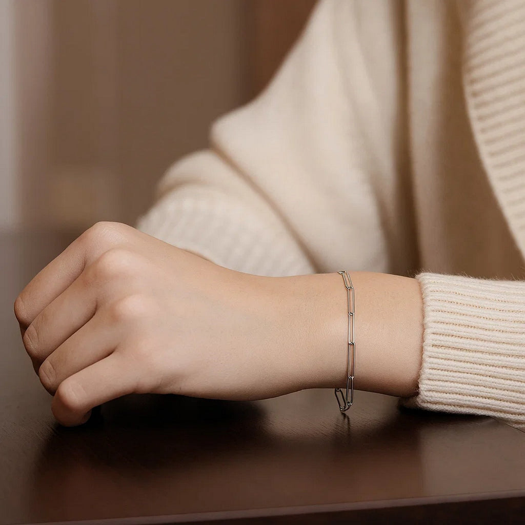 14k White Gold Wire Paperclip Bracelet  (2.70 mm)