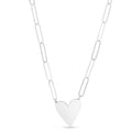 Sterling Silver Rhodium Plated Heart Paperclip Link Necklace