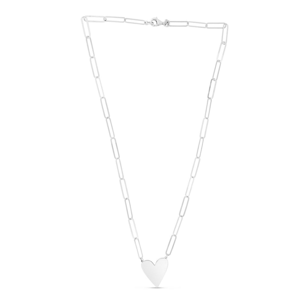 Sterling Silver Rhodium Plated Heart Paperclip Link Necklace