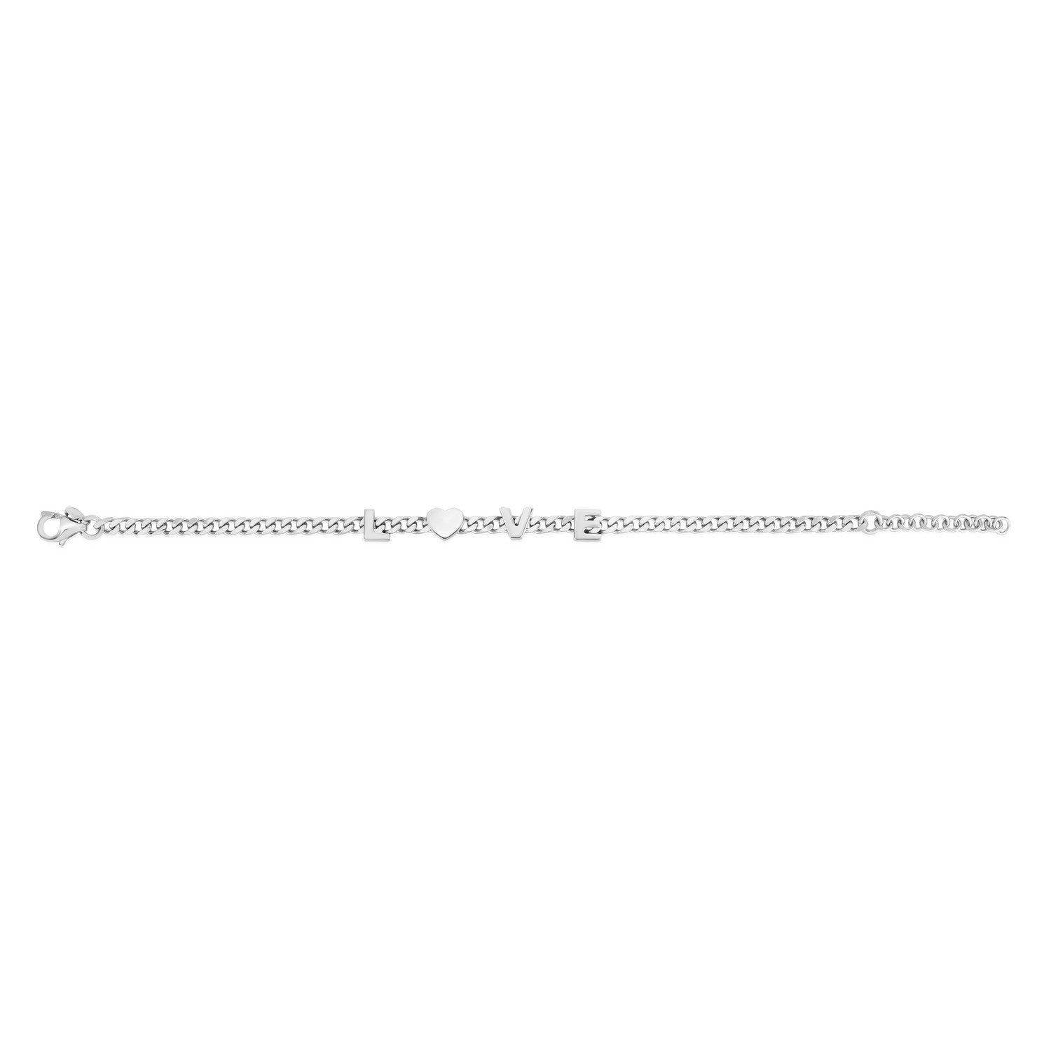 Sterling Silver Rhodium Plated Love Chain Bracelet