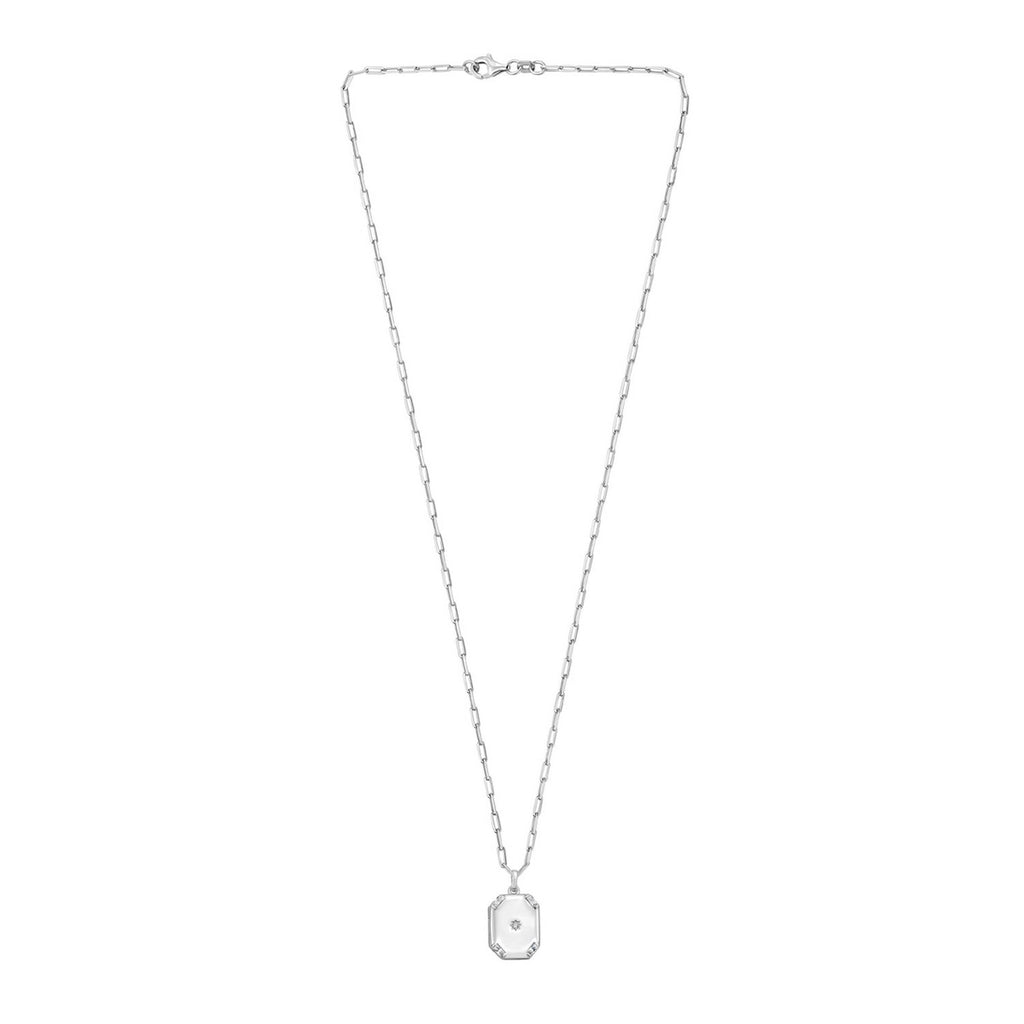 Sterling Silver Rhodium Plated Cubic Zirconia Octagonal Star Locket Necklace