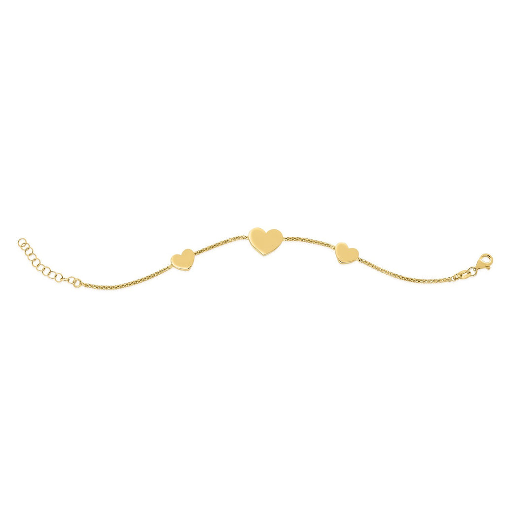 Sterling Silver Yellow Gold Plated Hearts Station Bracelet