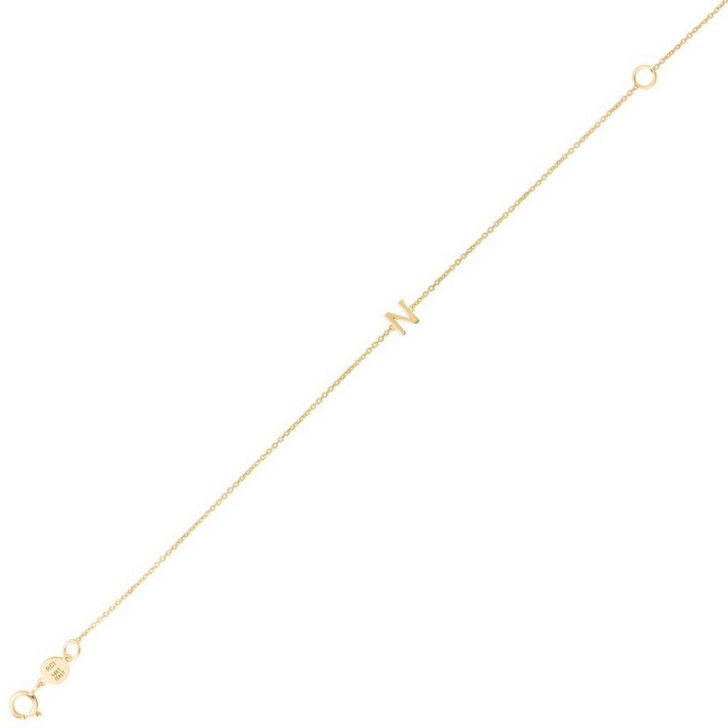 14K Yellow Gold Mini Initial N Bracelet