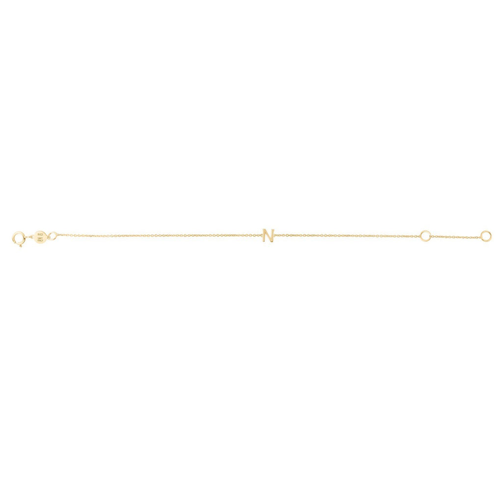 14K Yellow Gold Mini Initial N Bracelet