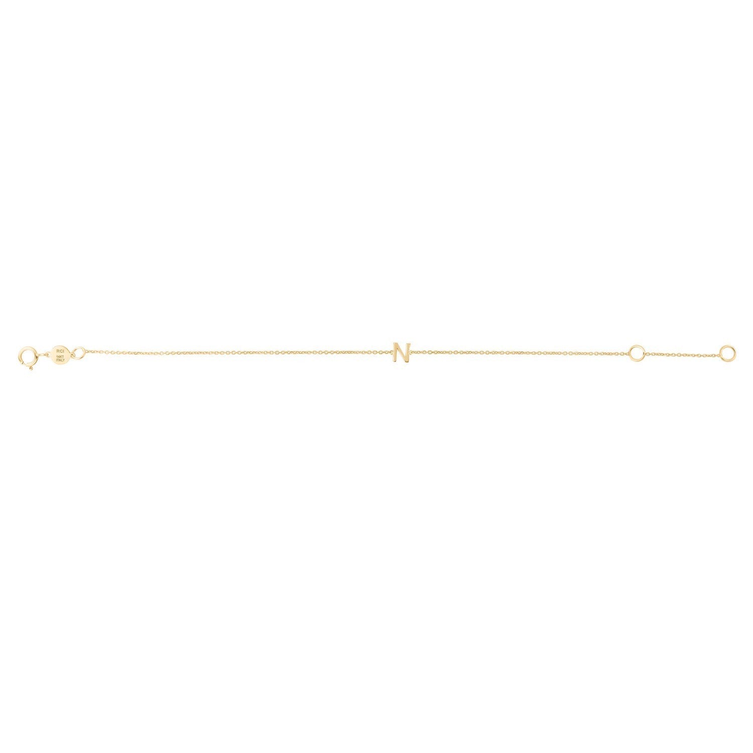 14K Yellow Gold Mini Initial N Bracelet