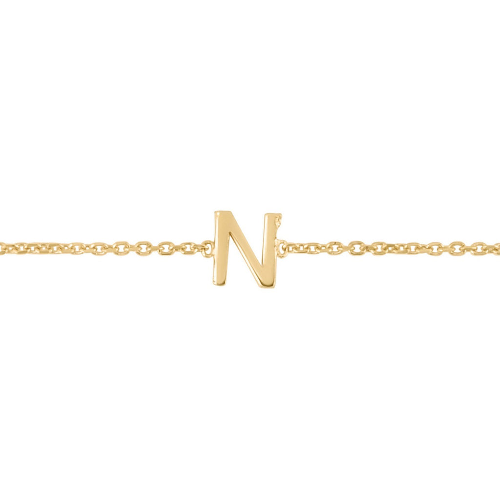 14K Yellow Gold Mini Initial N Bracelet