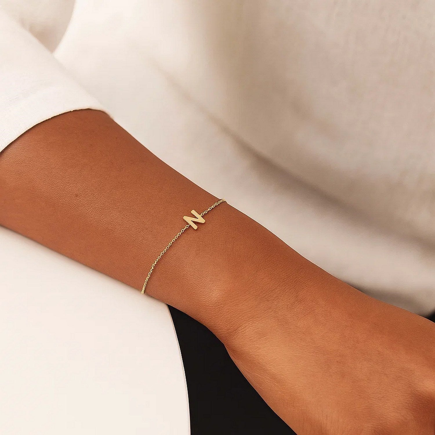 14K Yellow Gold Mini Initial N Bracelet