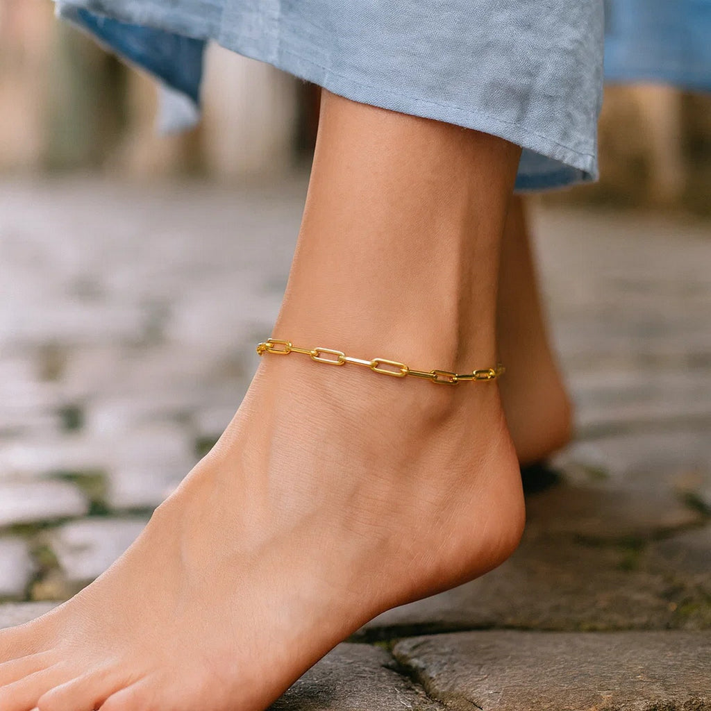 Sterling Silver Gold Plated Paperclip Anklet