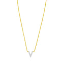 14K Yellow Gold Mini Diamond V Initial Pendant Necklace