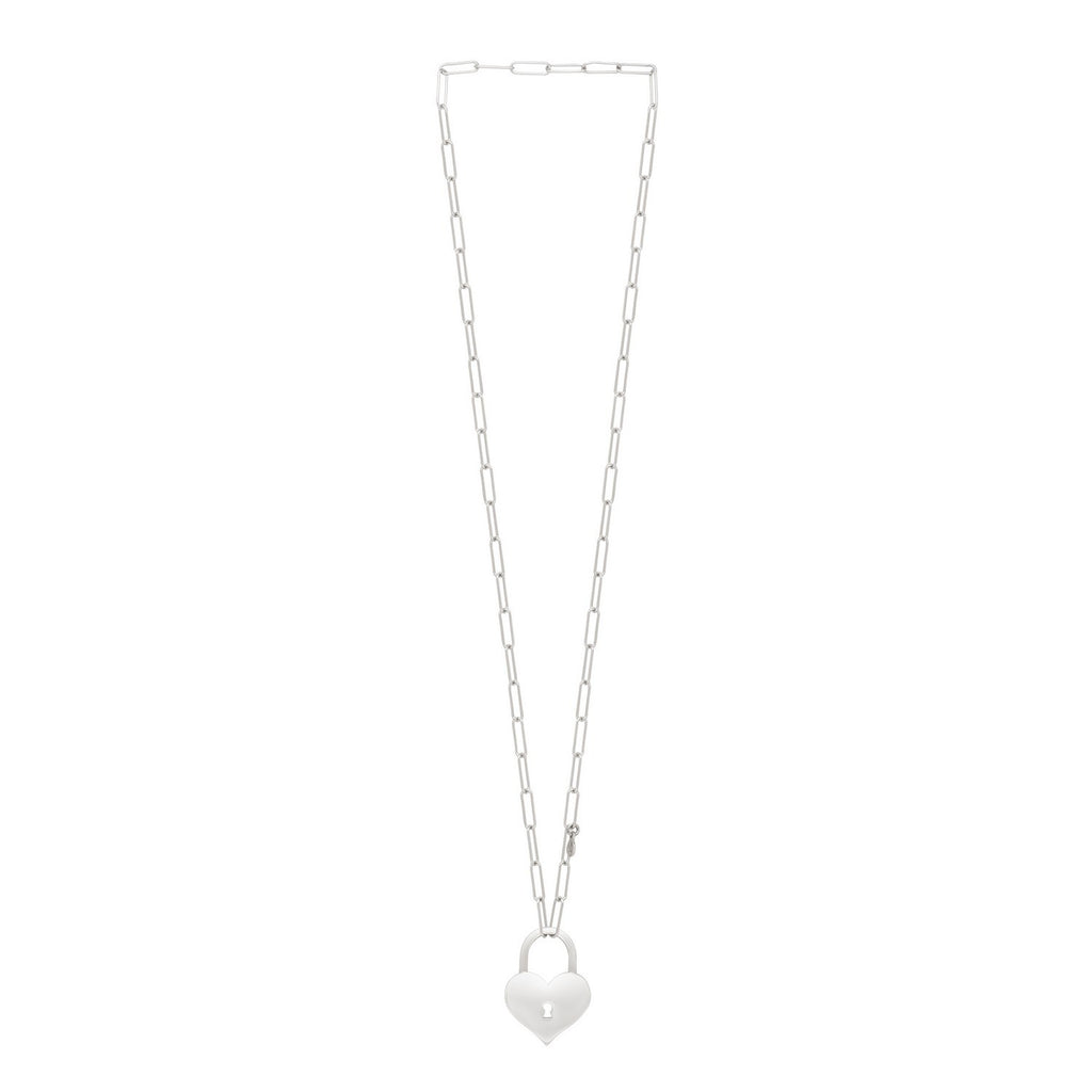 Sterling Silver Rhodium Plated Padlock Heart Necklace
