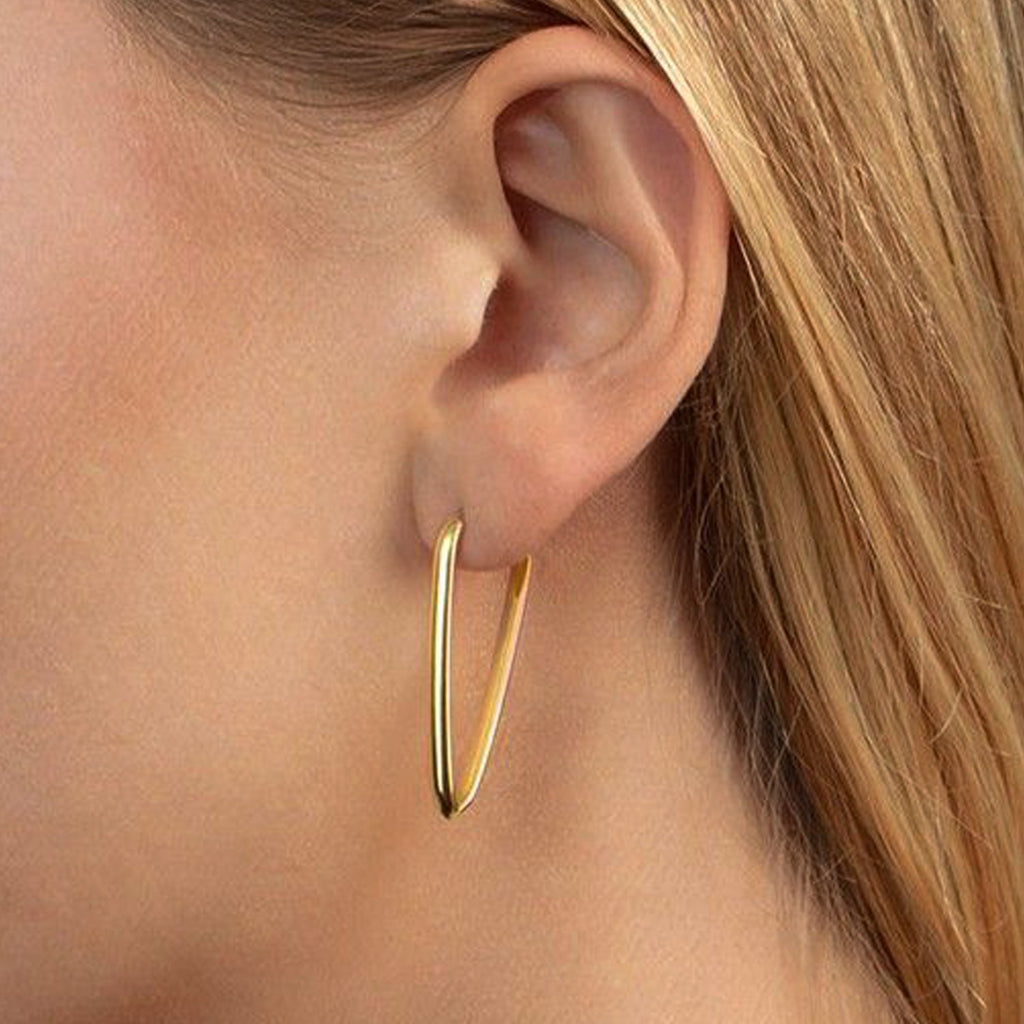 14K Yellow Gold V Hoop Earrings