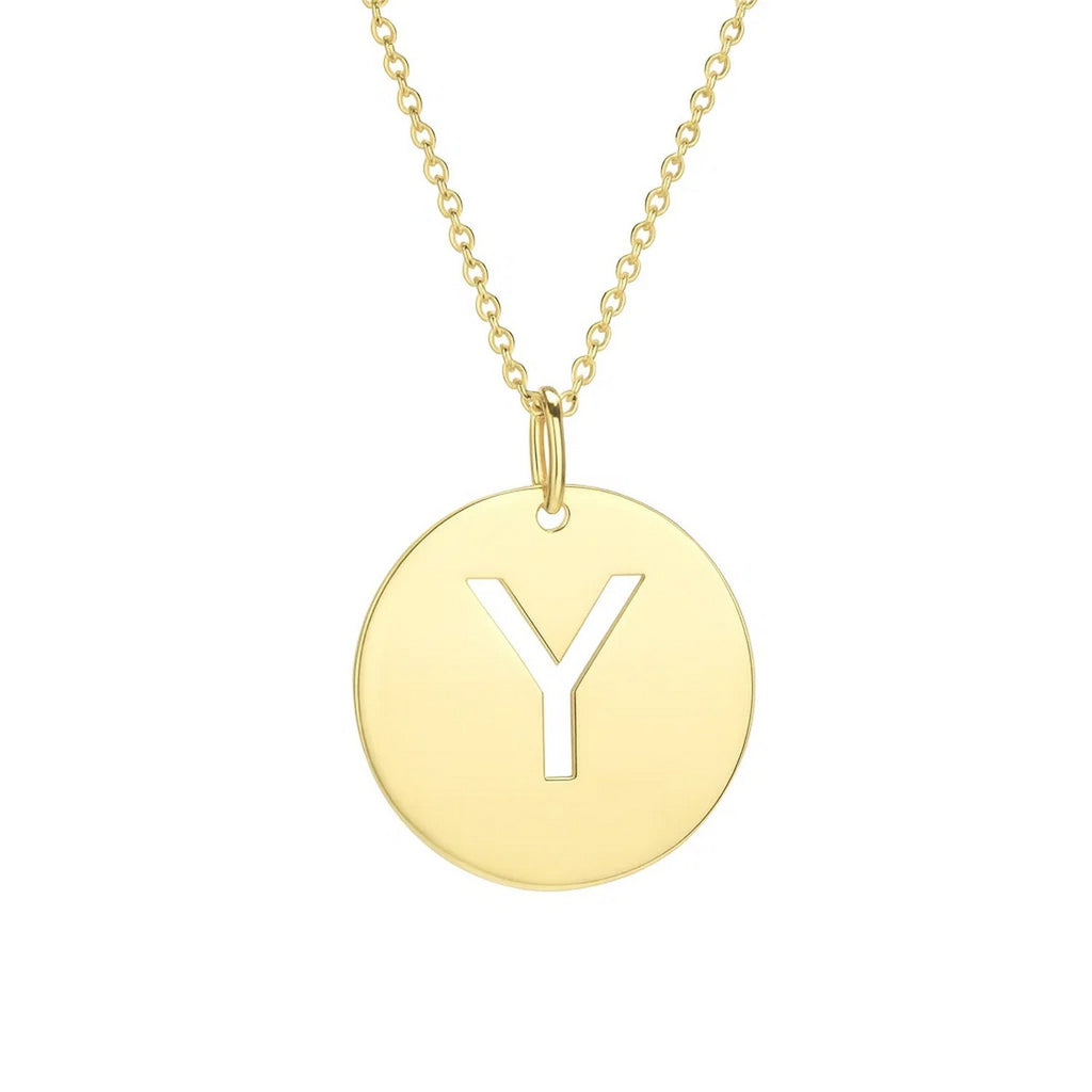 14K Yellow Gold Disc Initial Y Pendant