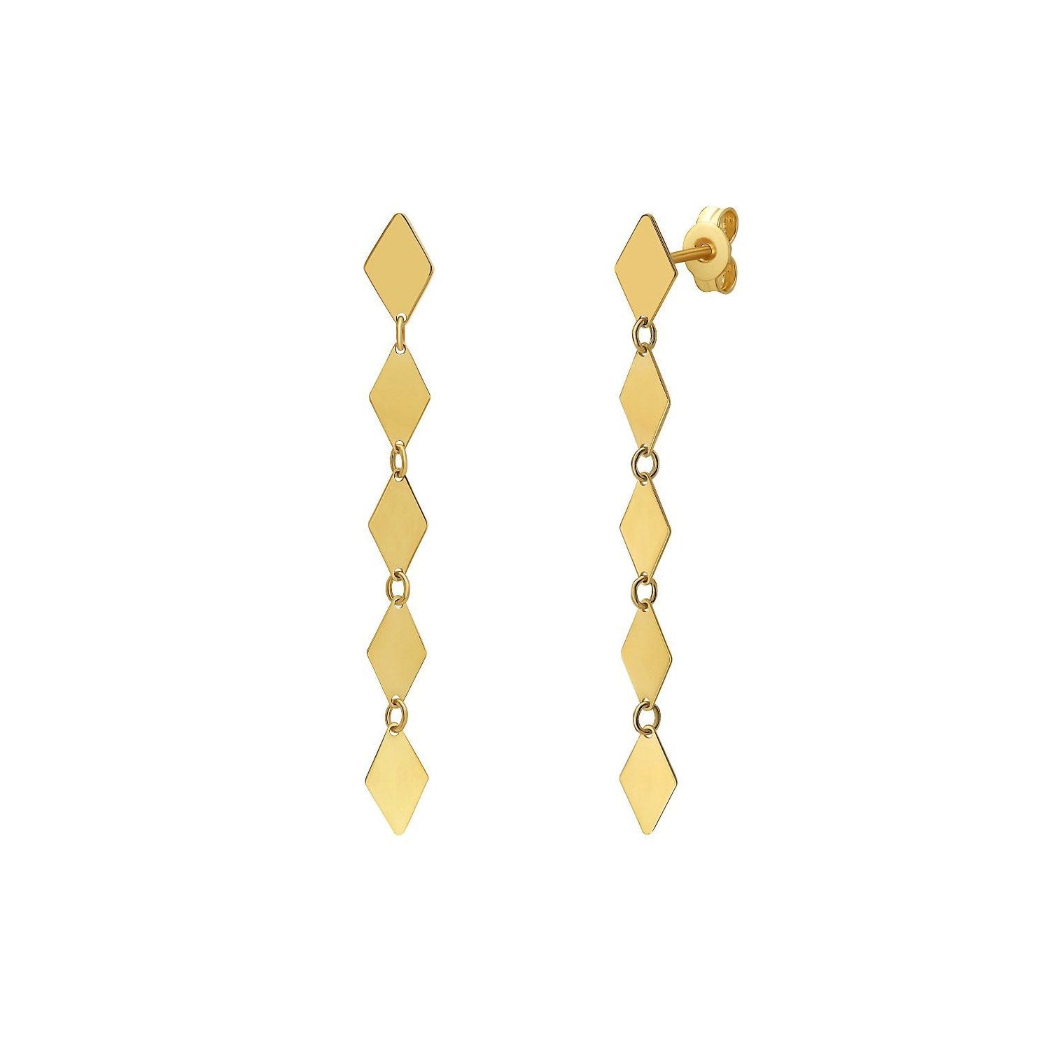 14K Yellow Gold Mirror Kite Link Drop Earrings