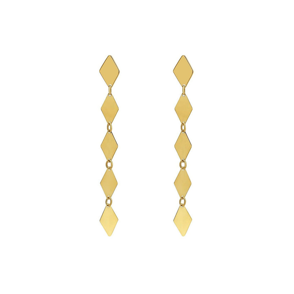 14K Yellow Gold Mirror Kite Link Drop Earrings