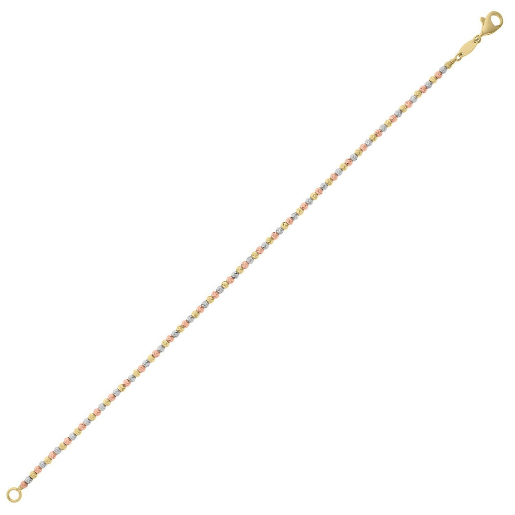 10K Yellow Gold Tricolor Diamond Cut Bead Bracelet