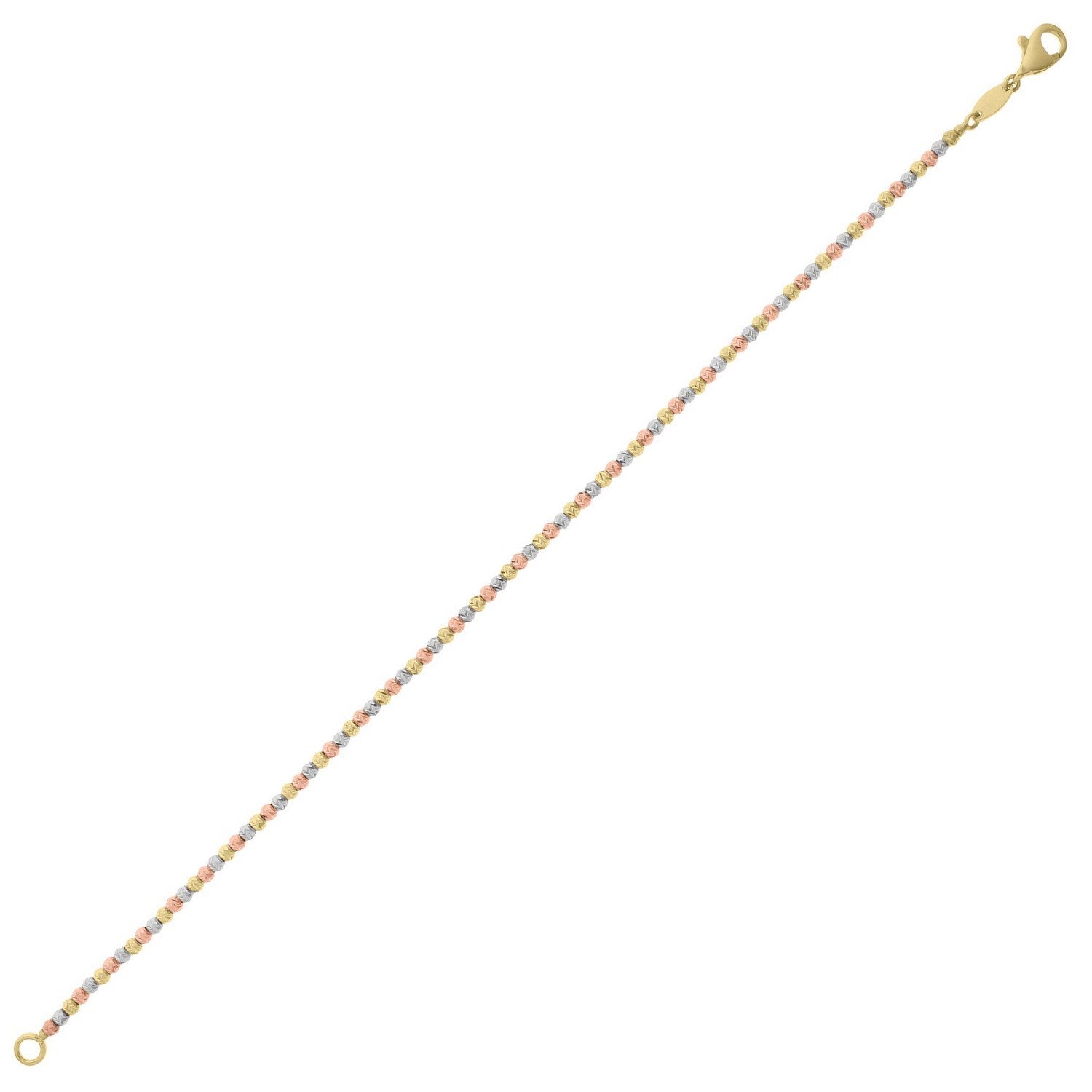10K Yellow Gold Tricolor Diamond Cut Bead Bracelet
