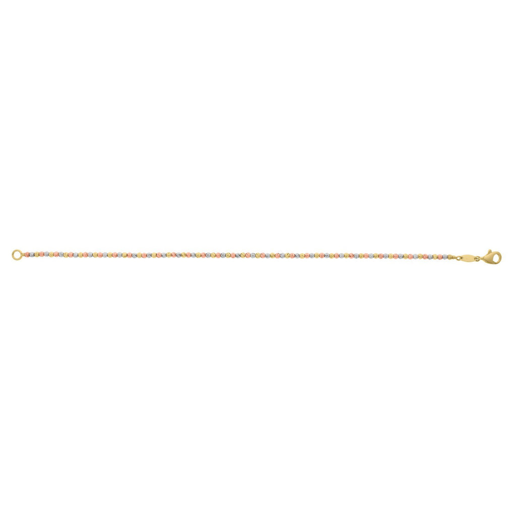 10K Yellow Gold Tricolor Diamond Cut Bead Bracelet