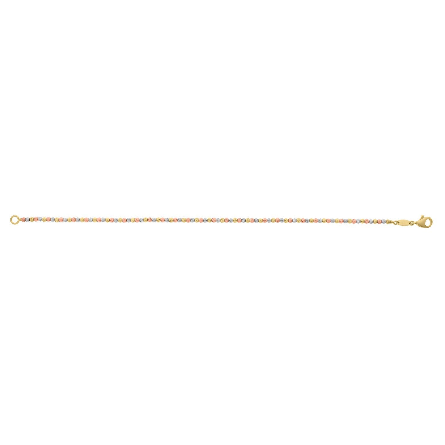 10K Yellow Gold Tricolor Diamond Cut Bead Bracelet