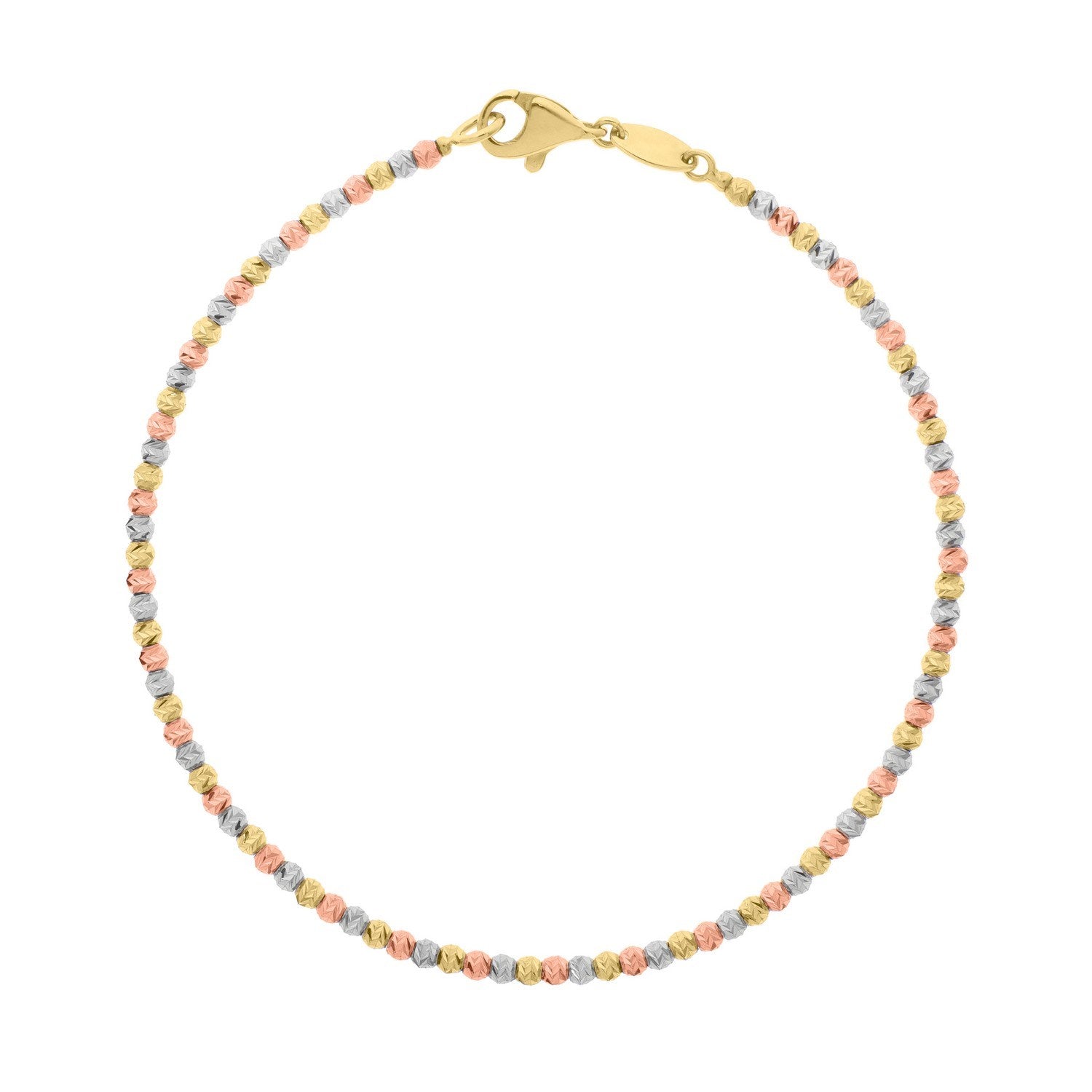 10K Yellow Gold Tricolor Diamond Cut Bead Bracelet