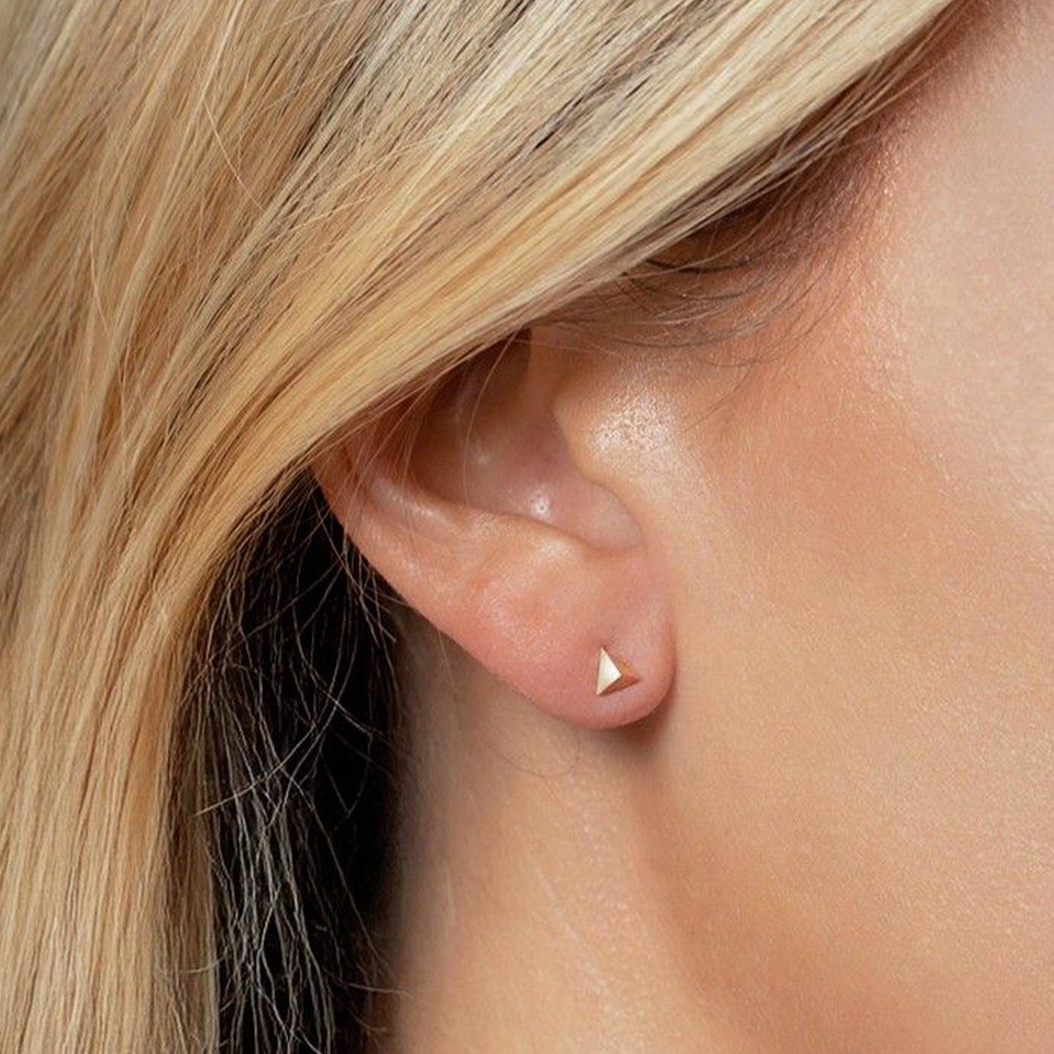 14K Yellow Gold Flat Back Triangle Earrings