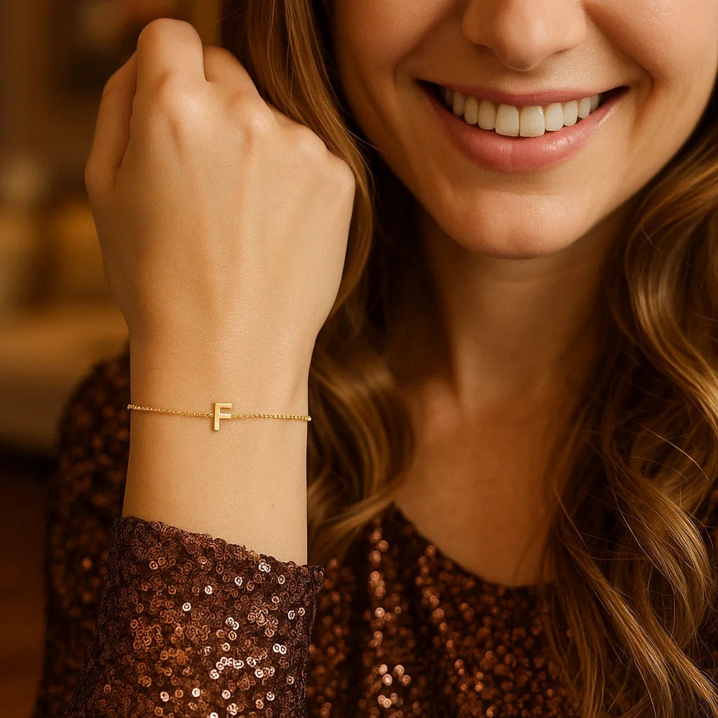 14K Yellow Gold Mini Initial F Bracelet