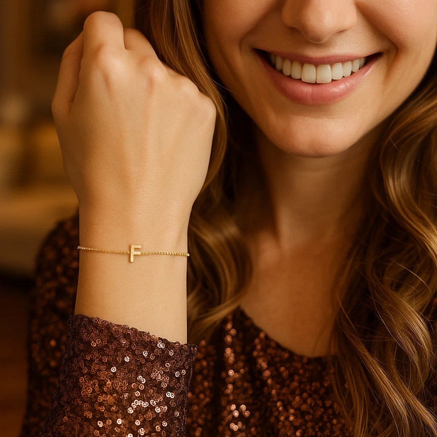 14K Yellow Gold Mini Initial F Bracelet