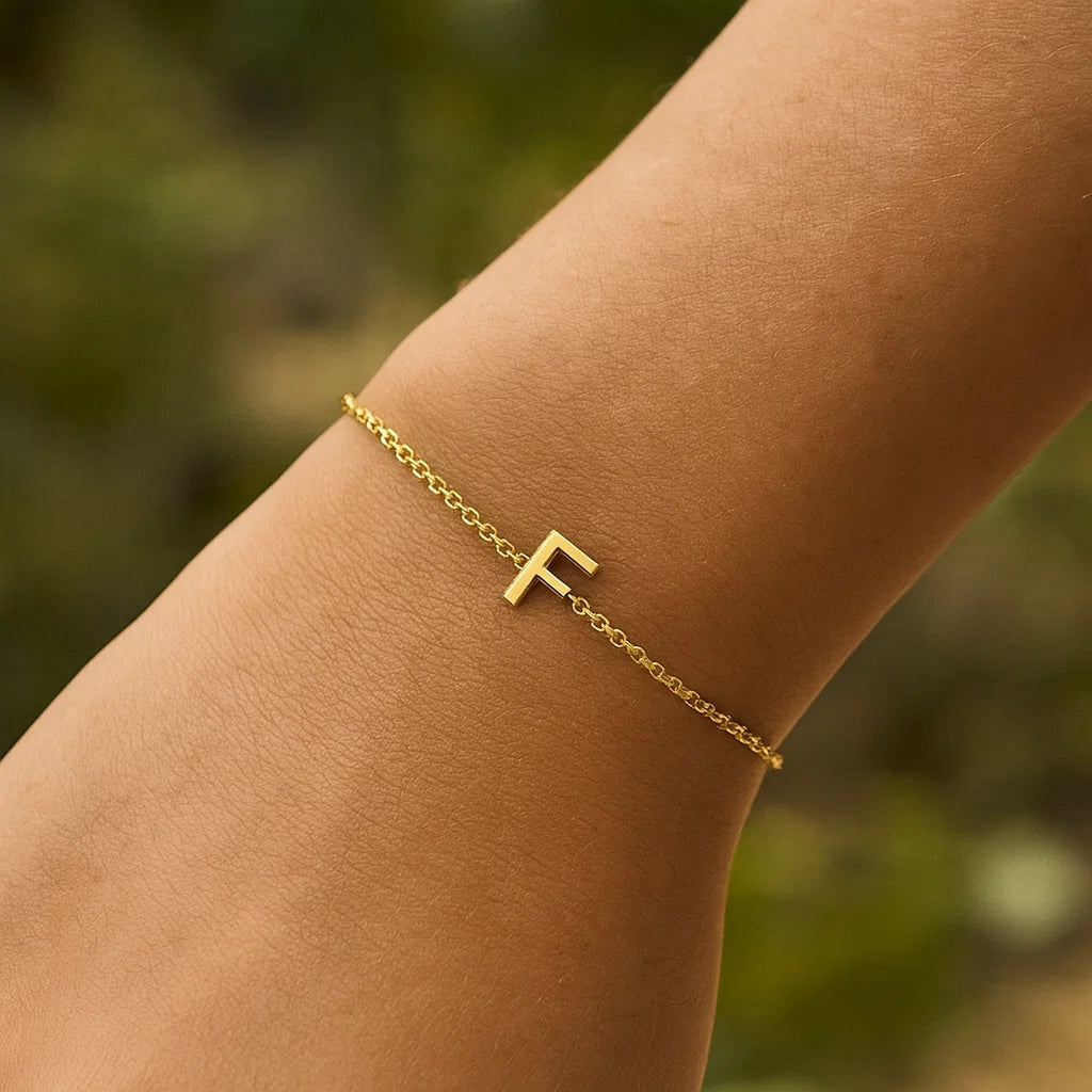 14K Yellow Gold Mini Initial F Bracelet