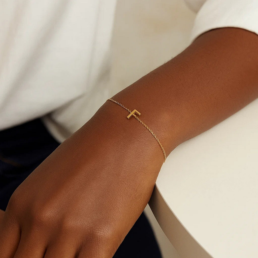 14K Yellow Gold Mini Initial F Bracelet