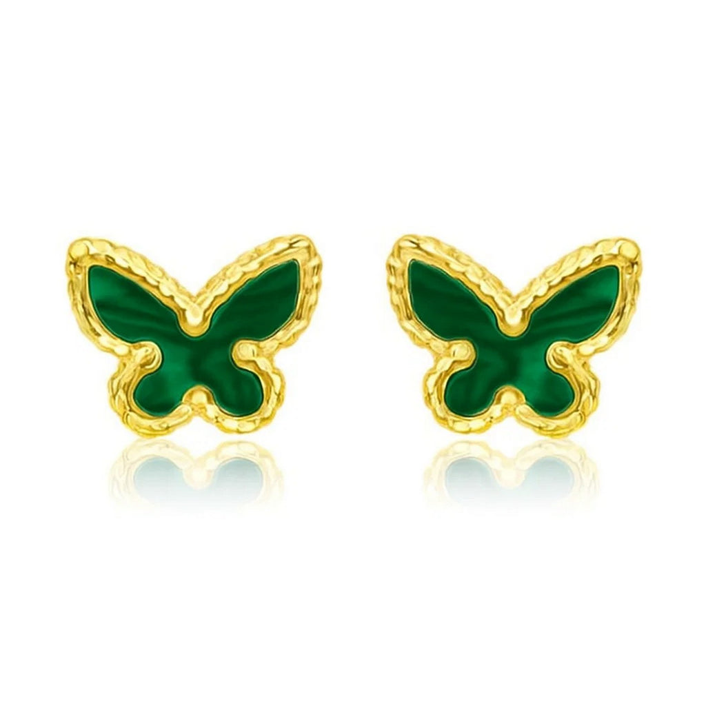 14K Yellow Gold Primavera Malachite Butterfly Stud Earrings