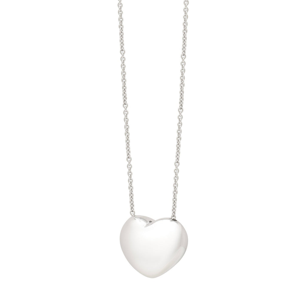Sterling Silver Rhodium Plated Puffy Heart Necklace