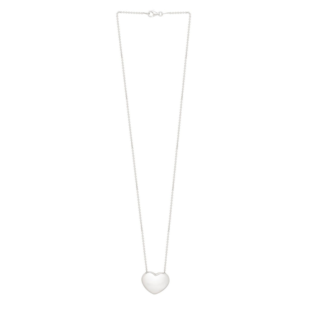 Sterling Silver Rhodium Plated Puffy Heart Necklace