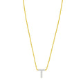 14K Yellow Gold Mini Diamond T Initial Pendant Necklace