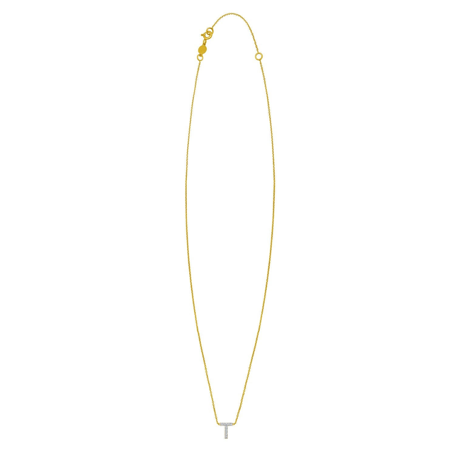 14K Yellow Gold Mini Diamond T Initial Pendant Necklace