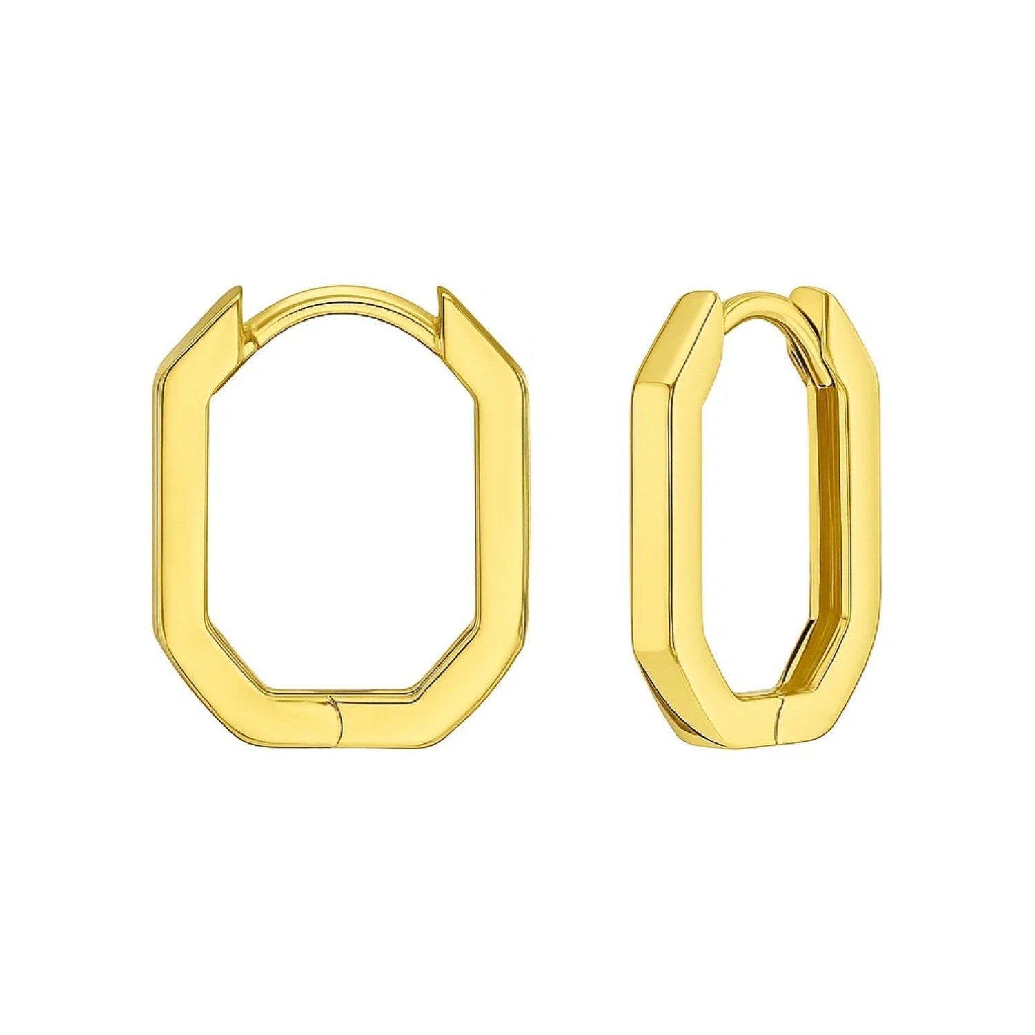 14K Yellow Gold Hexagon Hoop Earrings