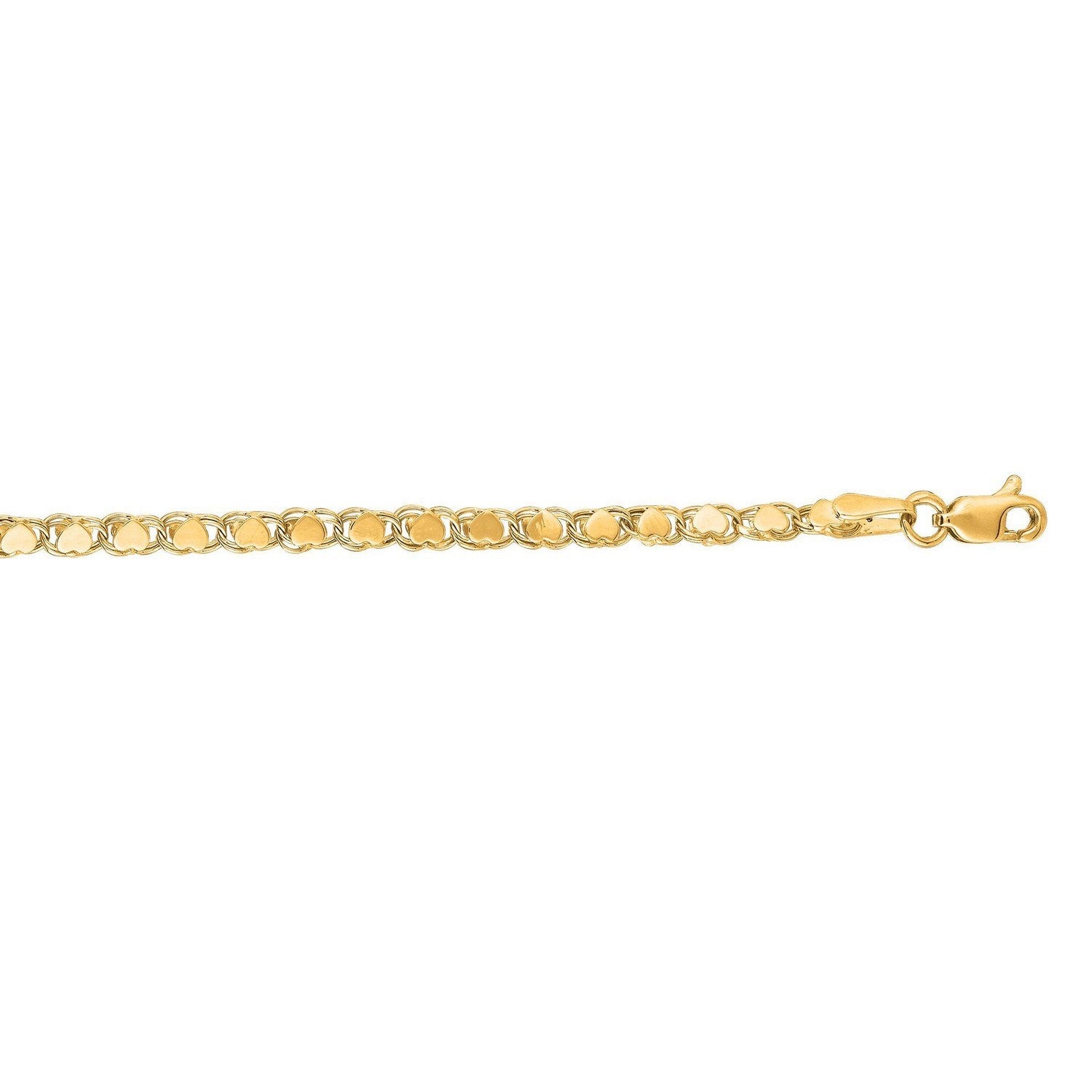 3.0mm 10k Yellow Gold Heart Anklet