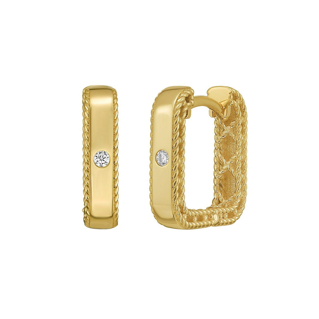 14K Yellow Gold Diamond Square Huggie Earrings