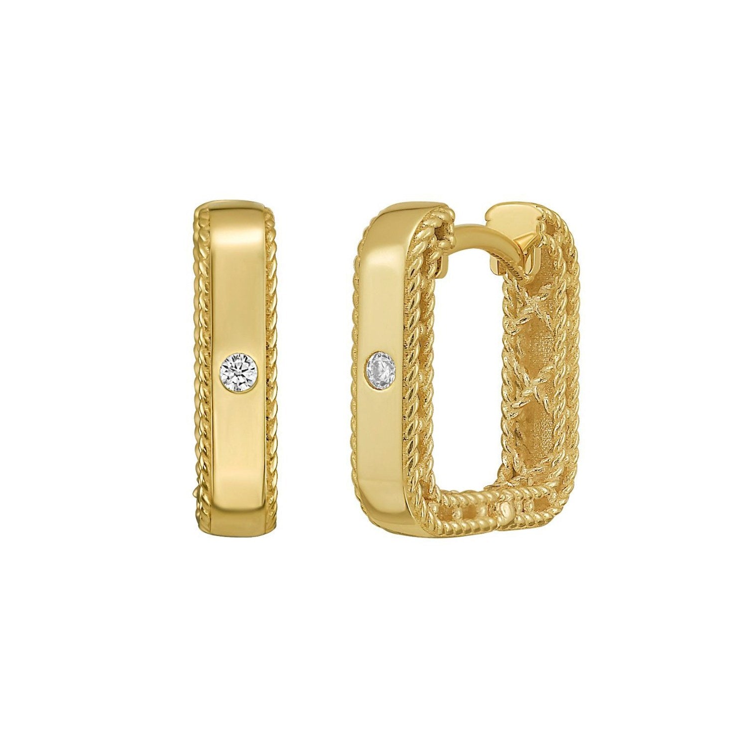14K Yellow Gold Diamond Square Huggie Earrings