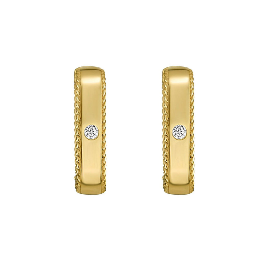 14K Yellow Gold Diamond Square Huggie Earrings