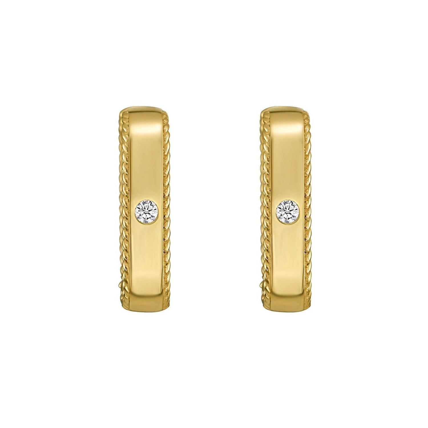 14K Yellow Gold Diamond Square Huggie Earrings
