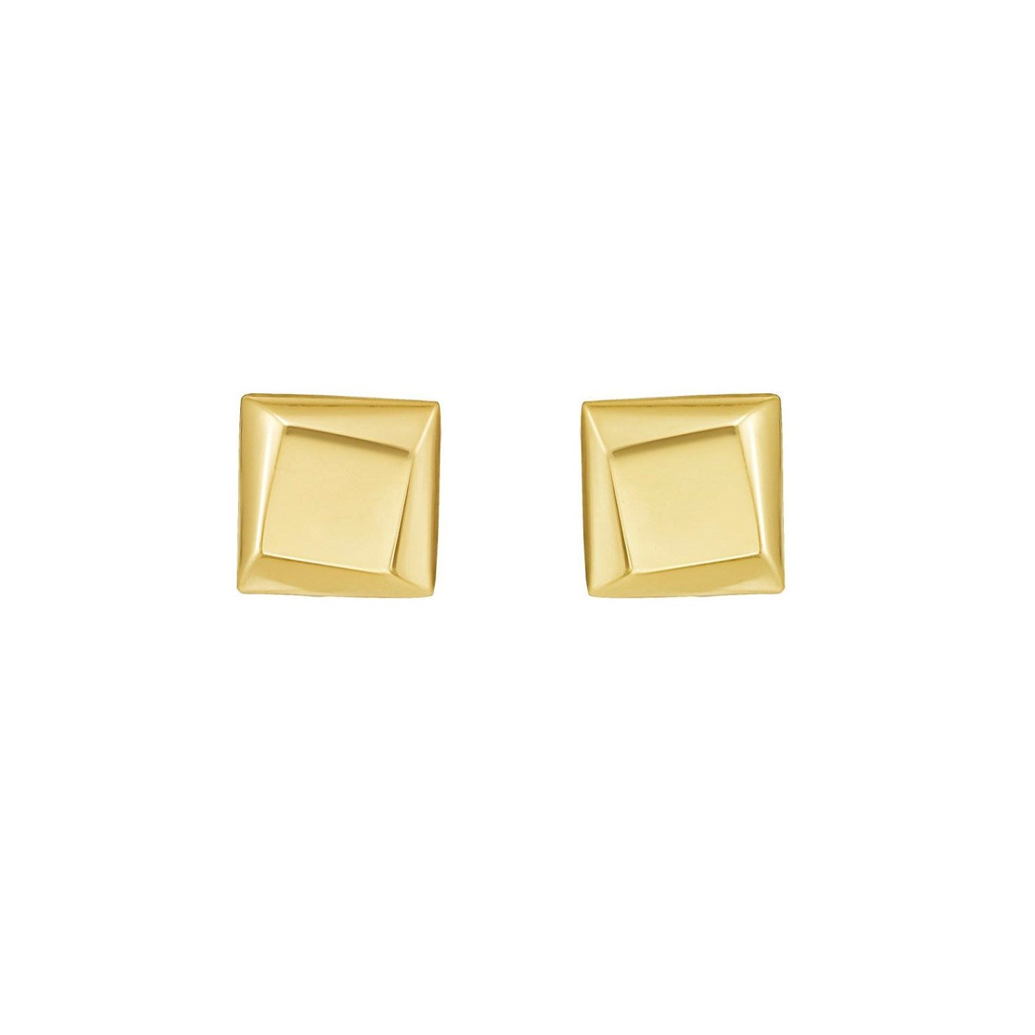 14K Yellow Gold Flat Back Square Earrings