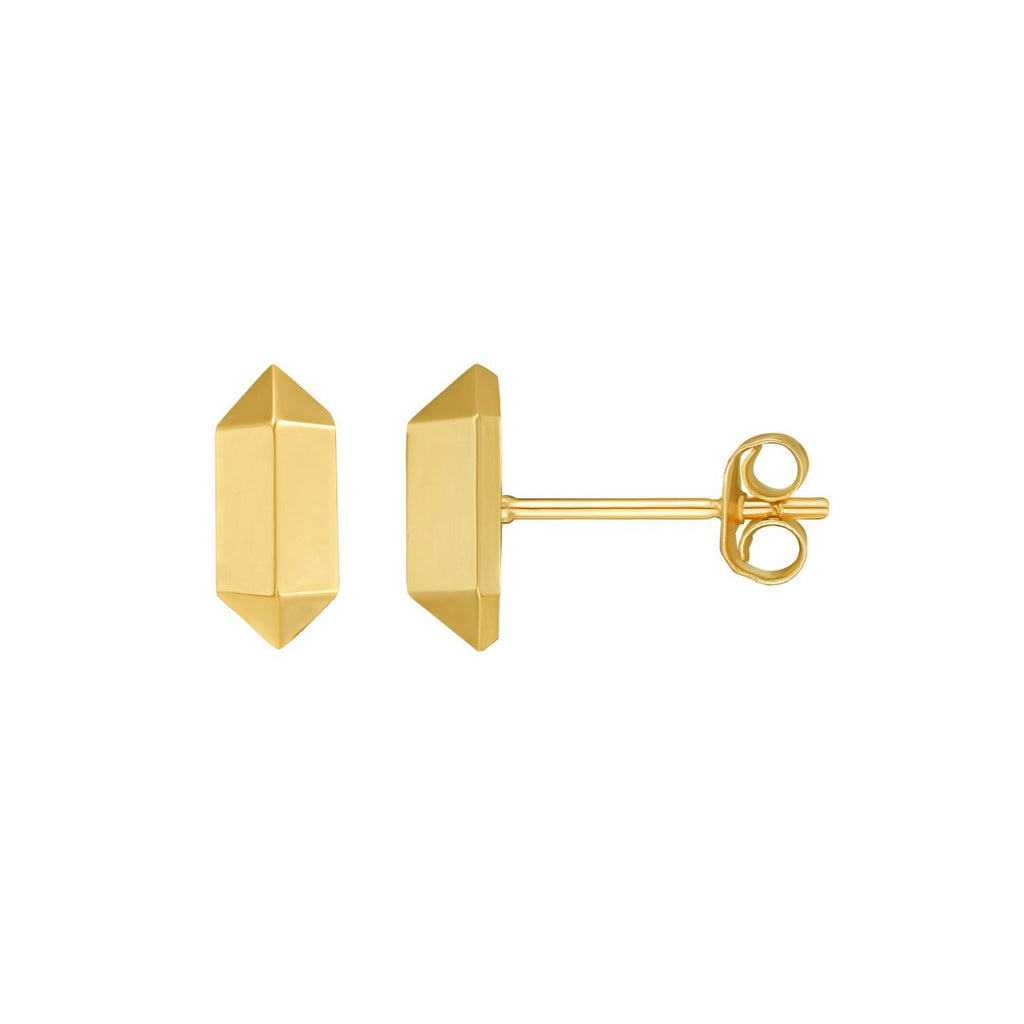 14K Yellow Gold Long Hexagon Post Earrings
