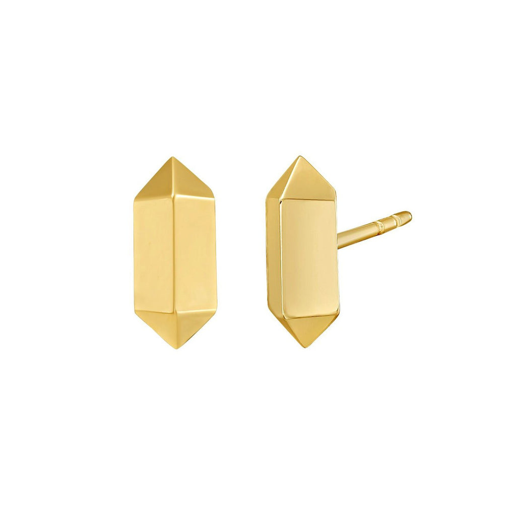 14K Yellow Gold Long Hexagon Post Earrings