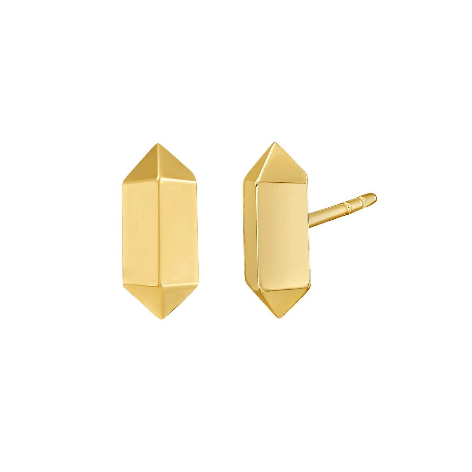 14K Yellow Gold Long Hexagon Post Earrings