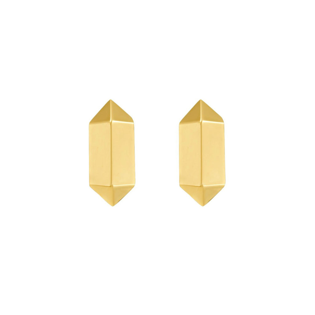 14K Yellow Gold Long Hexagon Post Earrings