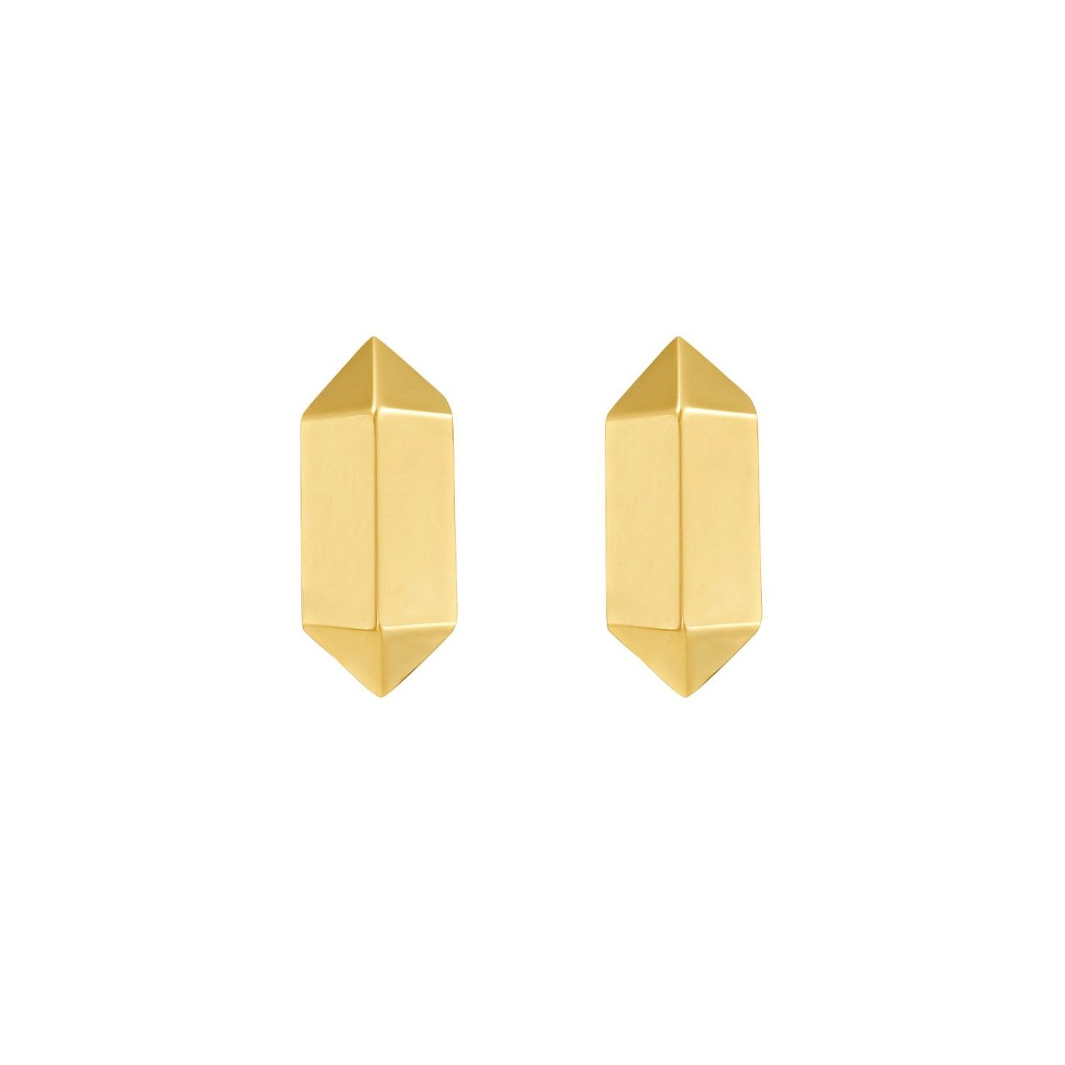 14K Yellow Gold Long Hexagon Post Earrings